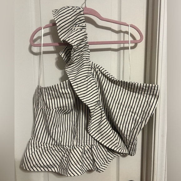 Future Collective One Shoulder Black/White Striped Shirt - Picture 1 of 3